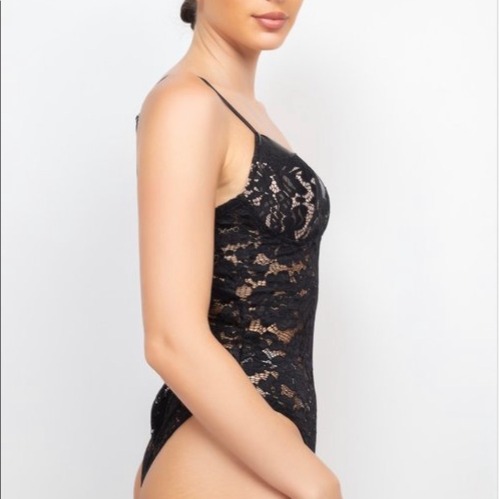NEW TRENDY BLACK FLORAL LACE MESH BODYSUIT TOP - Picture 4 of 16